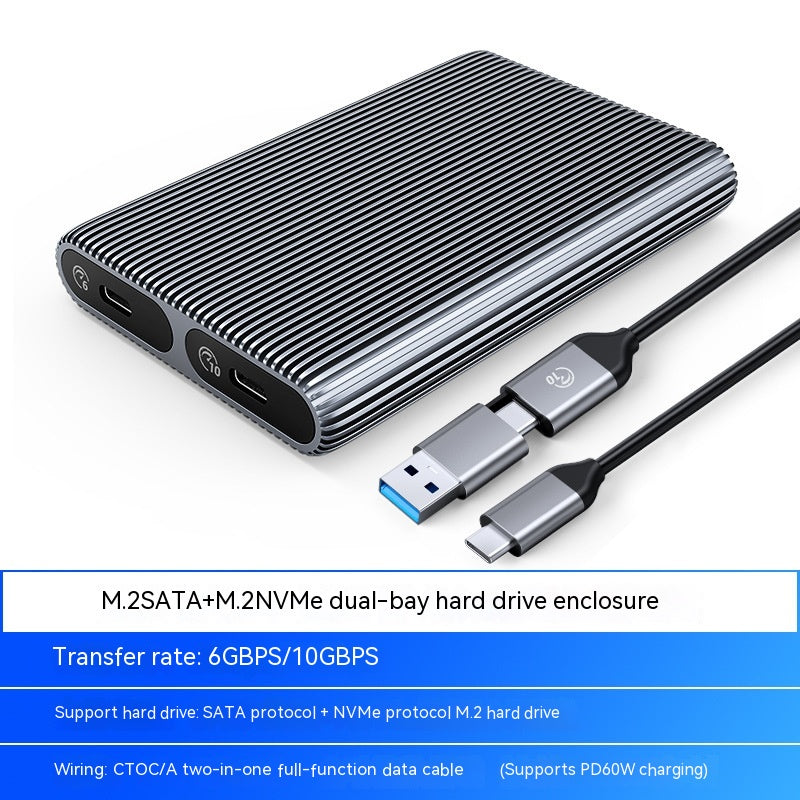 10Gbps USB-C External SSD Enclosure – Dual Drive for PC & Mac
