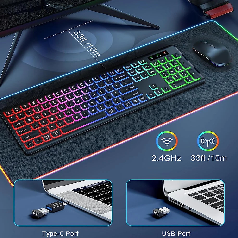 GB Wireless Keyboard & Mouse Combo – Rechargeable Gaming Set