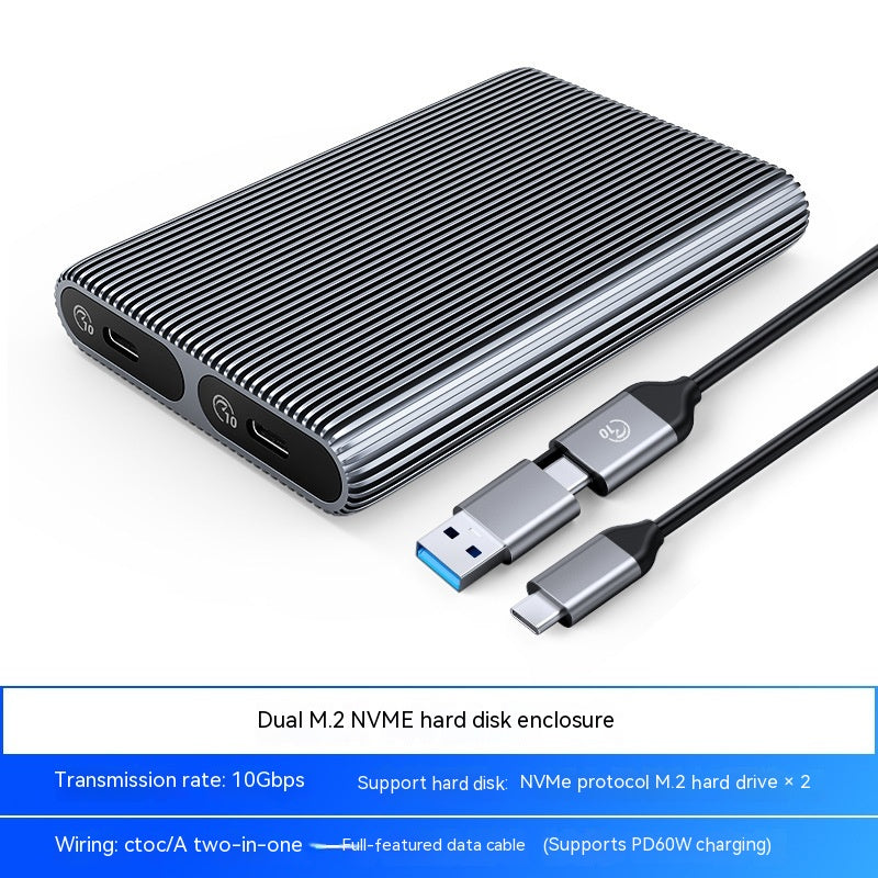 10Gbps USB-C External SSD Enclosure – Dual Drive for PC & Mac
